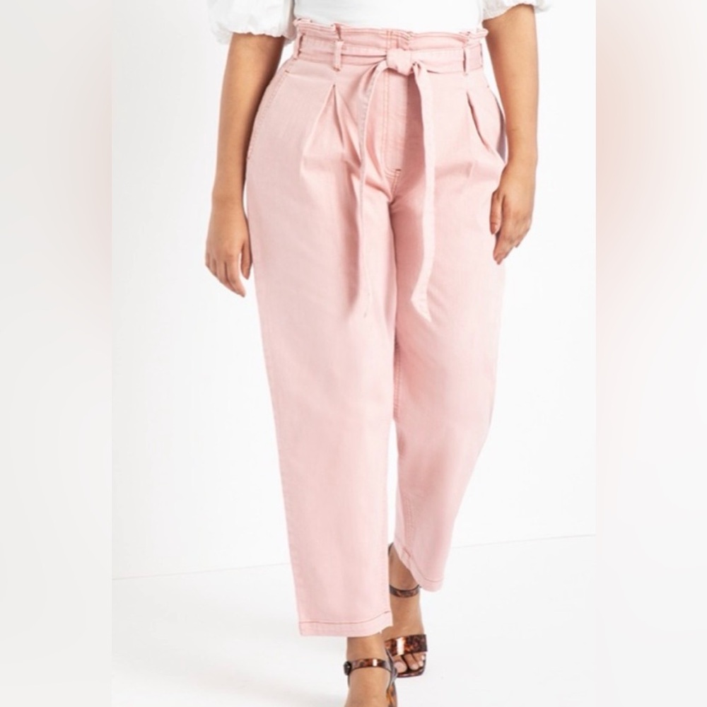 NWOT Eloquii Denim Paperbag Peach Barrel Leg Plus Size Pants Size 16